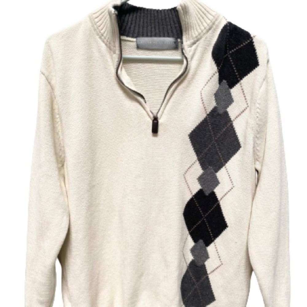 Vintage Oscar De La Renta White Long Sleeve 1/4 Zip Pull Over Sweater S Medium